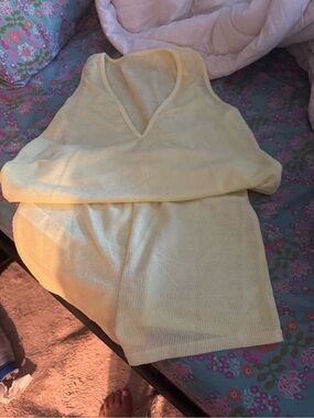 Yellow Knit V-Neck Sleeveless Top and Shorts Set